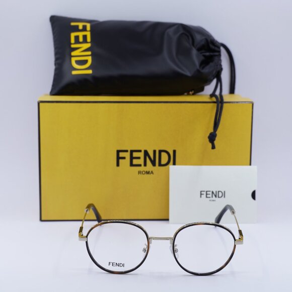 Fendi FE50052U 032 Round Eyeglasses 51mm – Havana/Gold - Picture 4 of 11
